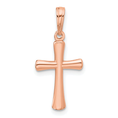 14K Rose Gold Polished Beveled Cross w/ Round tips Charm, 22 x 11.5mm