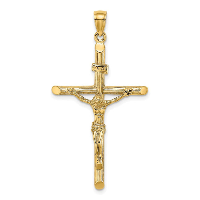 14K Textured Crucifix Charm, 47 x 24mm