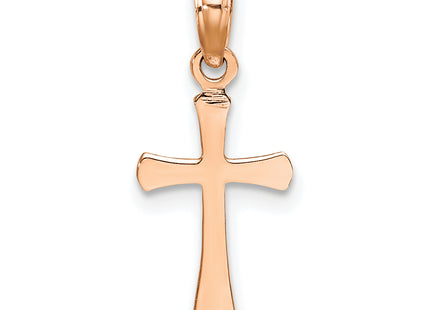 14K Rose Gold Polished Beveled Cross w/ Round tips Charm, 17.8 x 9mm
