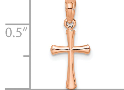 14K Rose Gold Polished Beveled Cross w/ Round tips Charm, 17.8 x 9mm