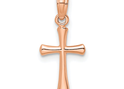 14K Rose Gold Polished Beveled Cross w/ Round tips Charm, 17.8 x 9mm