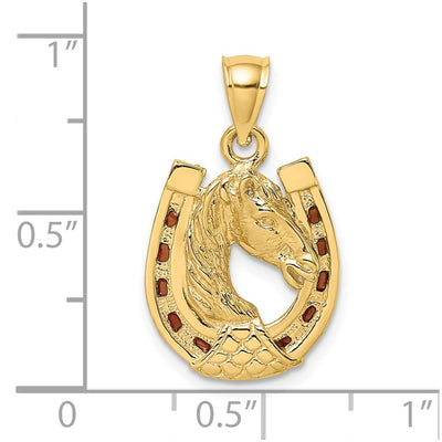 14K Horse Head In Horseshoe w/ Enameled Charm