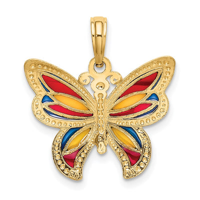 14K w/Multi-Color Enameled Beaded Wings Butterfly Charm