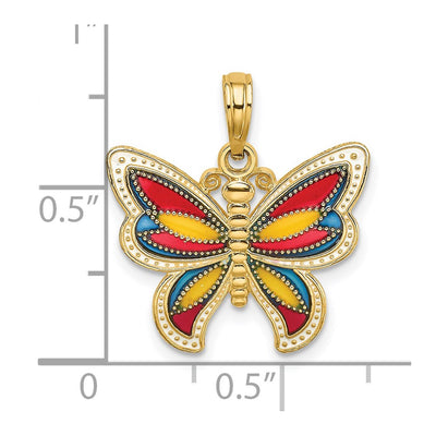 14K w/Multi-Color Enameled Beaded Wings Butterfly Charm