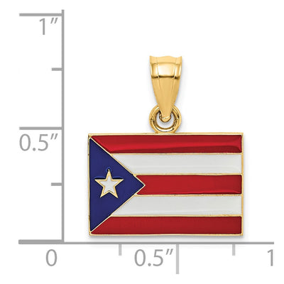 14K Solid Enameled Puerto Rico Flag Pendant