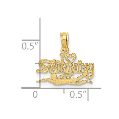 14K Polished I HEART SWIMMING Charm
