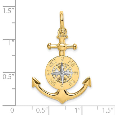 14K Two-tone 3-D Anchor w/ Compass and Rhodium Needle Charm