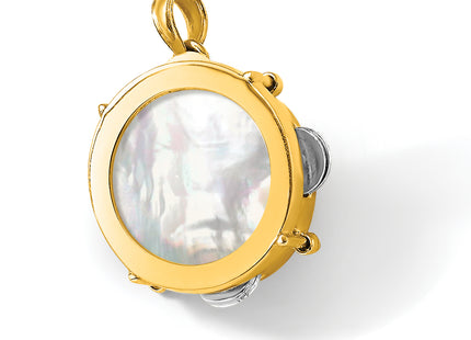 14K Two-tone 3-D Moveable Tambourine w/Mother of Pearl Charm