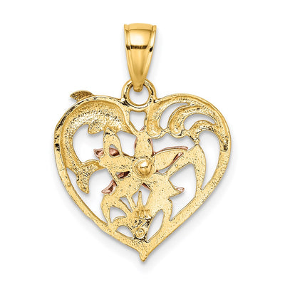 14K Two-tone w/White Rhodium Dolphin and Starfish In Heart Charm