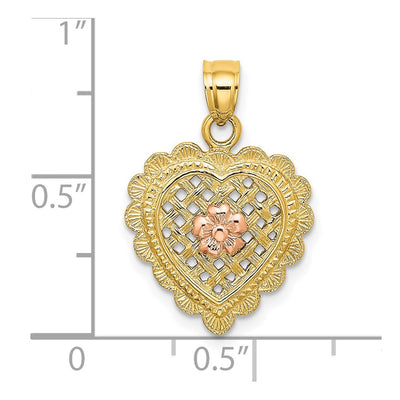 14K Yellow and Rose Gold Flower In Heart Basket Charm