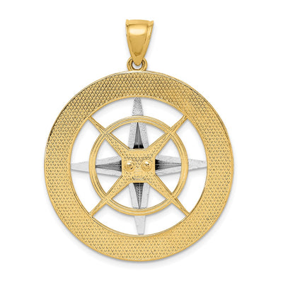 14K Two-tone Nautical Compass White Needle Charm