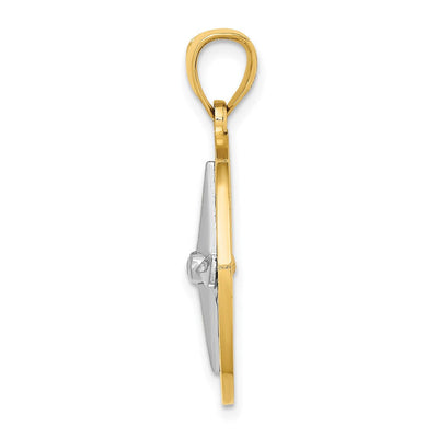 14K Nautical Compass w/White Gold Needle Charm, 29 x 22mm