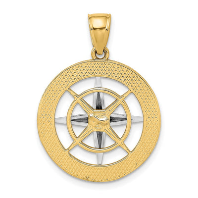 14K Nautical Compass w/White Gold Needle Charm, 29 x 22mm