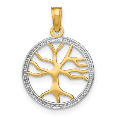 14K w/Rhodium Tree of Life in Round Frame Charm