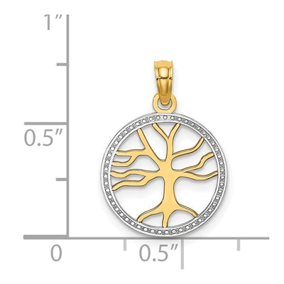 14K w/Rhodium Tree of Life in Round Frame Charm