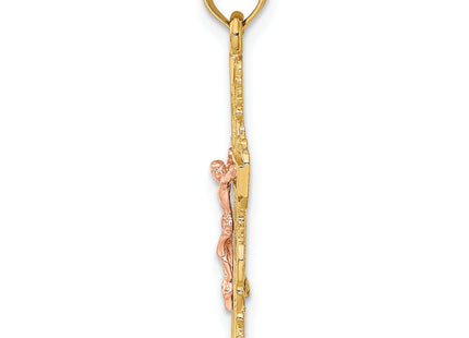 14k Two Tone w/ Lace Trim Crucifix Charm, 27mm