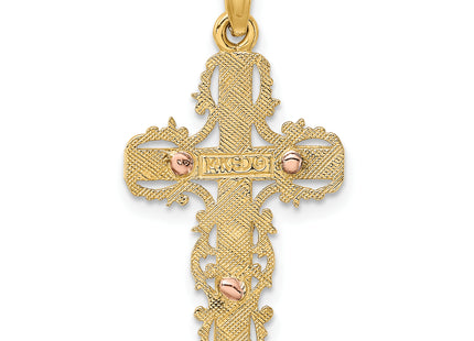 14k Two Tone w/ Lace Trim Crucifix Charm, 27mm