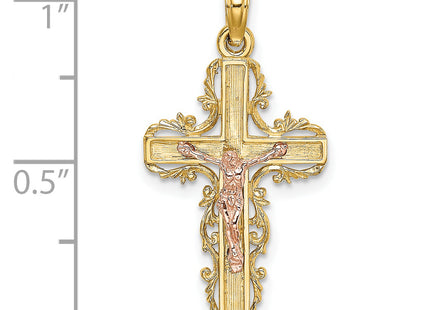 14k Two Tone w/ Lace Trim Crucifix Charm, 27mm
