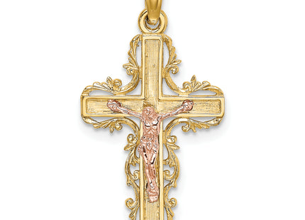 14k Two Tone w/ Lace Trim Crucifix Charm, 27mm