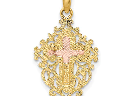 14k Two Tone w/ Lace Trim Crucifix Charm (Style K9058)