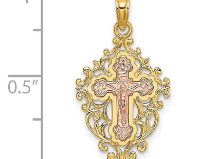 14k Two Tone w/ Lace Trim Crucifix Charm (Style K9058)