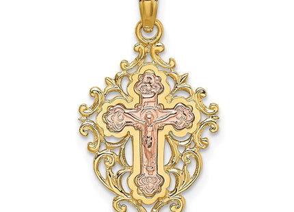 14k Two Tone w/ Lace Trim Crucifix Charm (Style K9058)