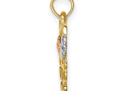 14k Two-tone w/White Rhodium MOM Heart w/Flower Charm (Style K9075)