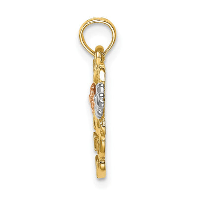 14K Two-tone w/White Rhodium Mom Heart w/Flower Charm, 18.6 x 17.4mm