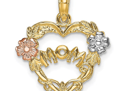 14k Two-tone w/White Rhodium MOM Heart w/Flower Charm (Style K9075)