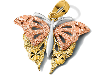 14k Two-Tone and White Rhodium Diamond-cut Butterfly Charm