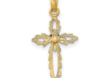 14k Two-Tone Cross w/ Heart Charm, 28 x 13mm