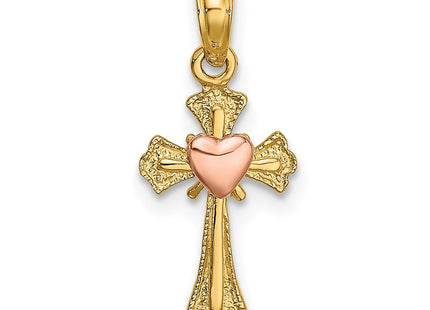14k Two-Tone Cross w/ Heart Charm (Style K9088)