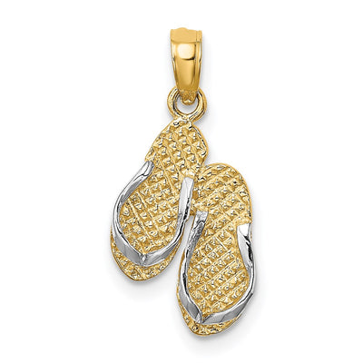 14K with White Rhodium 3D SANIBEL ISLAND Double Flip Flop Charm
