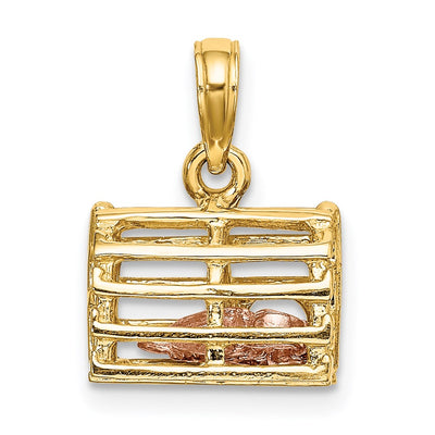 14K Two-Tone Moveable 3-D Lobster(Pink)In Trap, 16 x 11.9mm