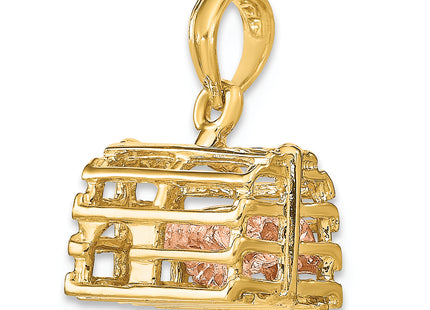 14K Two-Tone Moveable 3-D Lobster(Pink)In Trap, 16 x 11.9mm