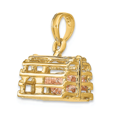 14K Two-Tone Moveable 3-D Lobster(Pink)In Trap, 16 x 11.9mm