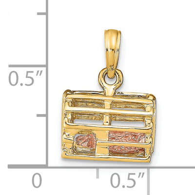 14K Two-Tone Moveable 3-D Lobster(Pink)In Trap, 16 x 11.9mm