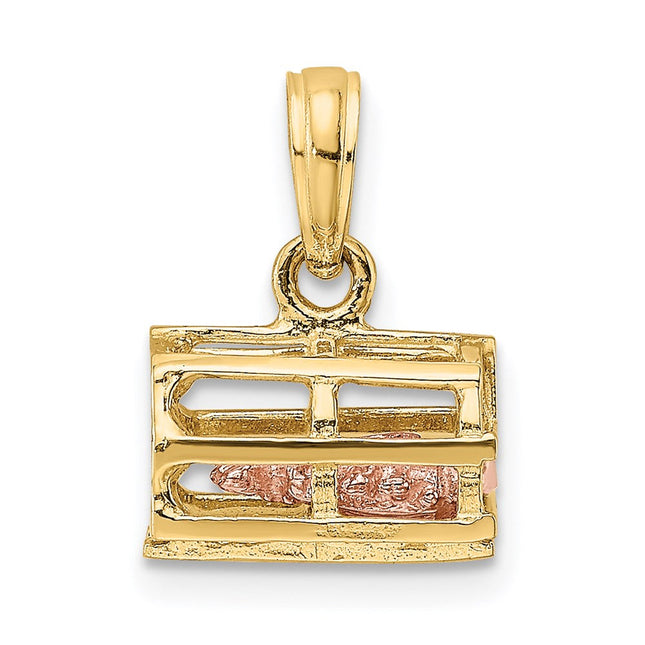 14K Two-Tone Moveable 3-D Lobster(Pink)In Trap, 14 x 10.3mm