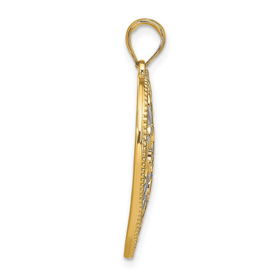14K w/Rhodium Filigree Leaf Accent Heart Charm