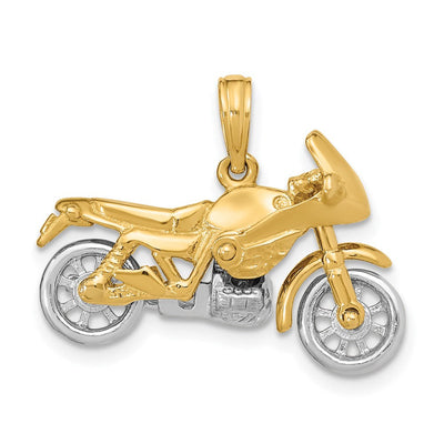 14K Two-tone 3-D Moveable Motorcycle Charm, 15.5 x 25.2mm