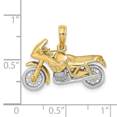 14K Two-tone 3-D Moveable Motorcycle Charm, 15.5 x 25.2mm