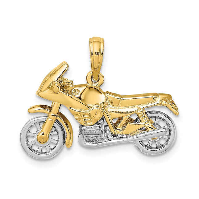 14k Two-tone 3-D Moveable Motorcycle Charm, 15.5 x 25.2mm