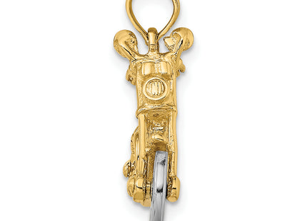 14k Two-tone 3-D Moveable Motorcycle Charm, 16.78 x 25.45mm