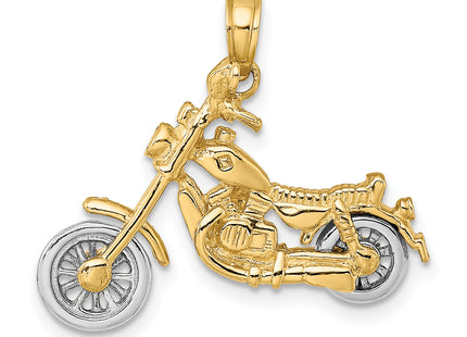 14k Two-tone 3-D Moveable Motorcycle Charm, 16.78 x 25.45mm