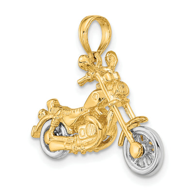 14K Two-tone 3-D Moveable Motorcycle Charm, 16.78 x 25.45mm