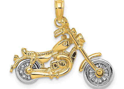 14k Two-tone 3-D Moveable Motorcycle Charm, 16.78 x 25.45mm