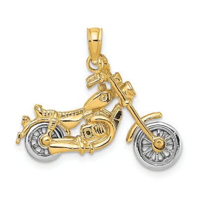 14K Two-tone 3-D Moveable Motorcycle Charm, 16.78 x 25.45mm