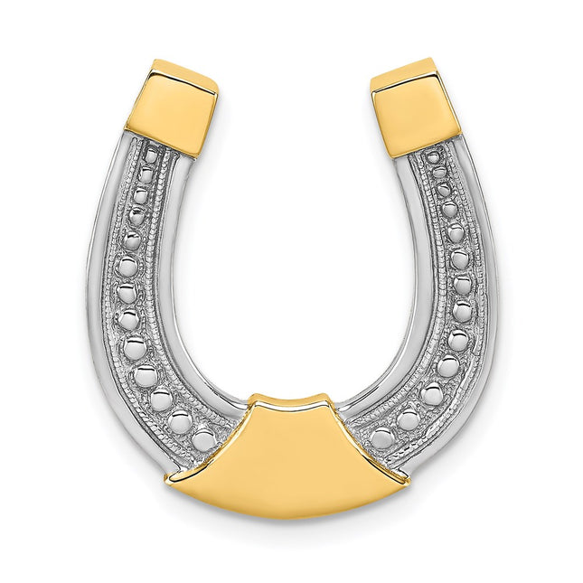 14k w/ Rhodium Horseshoe Chain Slide Charm, 22.52 x 19.96mm