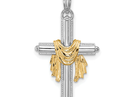 14K Two-Tone Cross w/ Drape Charm, 26 x 15mm
