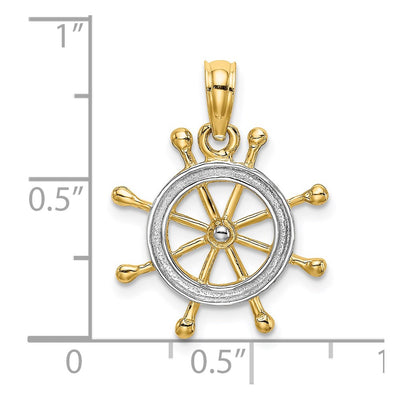 14K W/ Rhodium 2-D Ship Wheel Charm